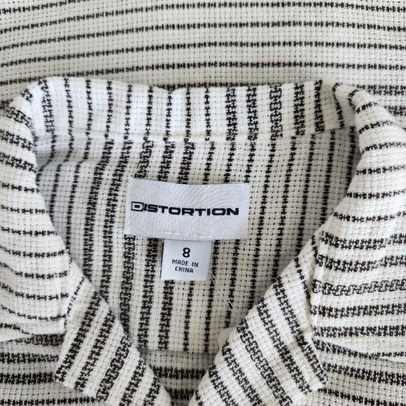 Y2K Distortion Black White Striped Button Up Collared Short Sleeve Top S - Picture 6 of 10